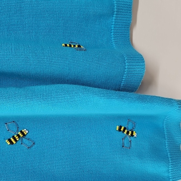 Late 90s Susan Bristol Cardigan, Malibu Blue w Beaded Bee Design, Sz L, NEW - Picture 3 of 13